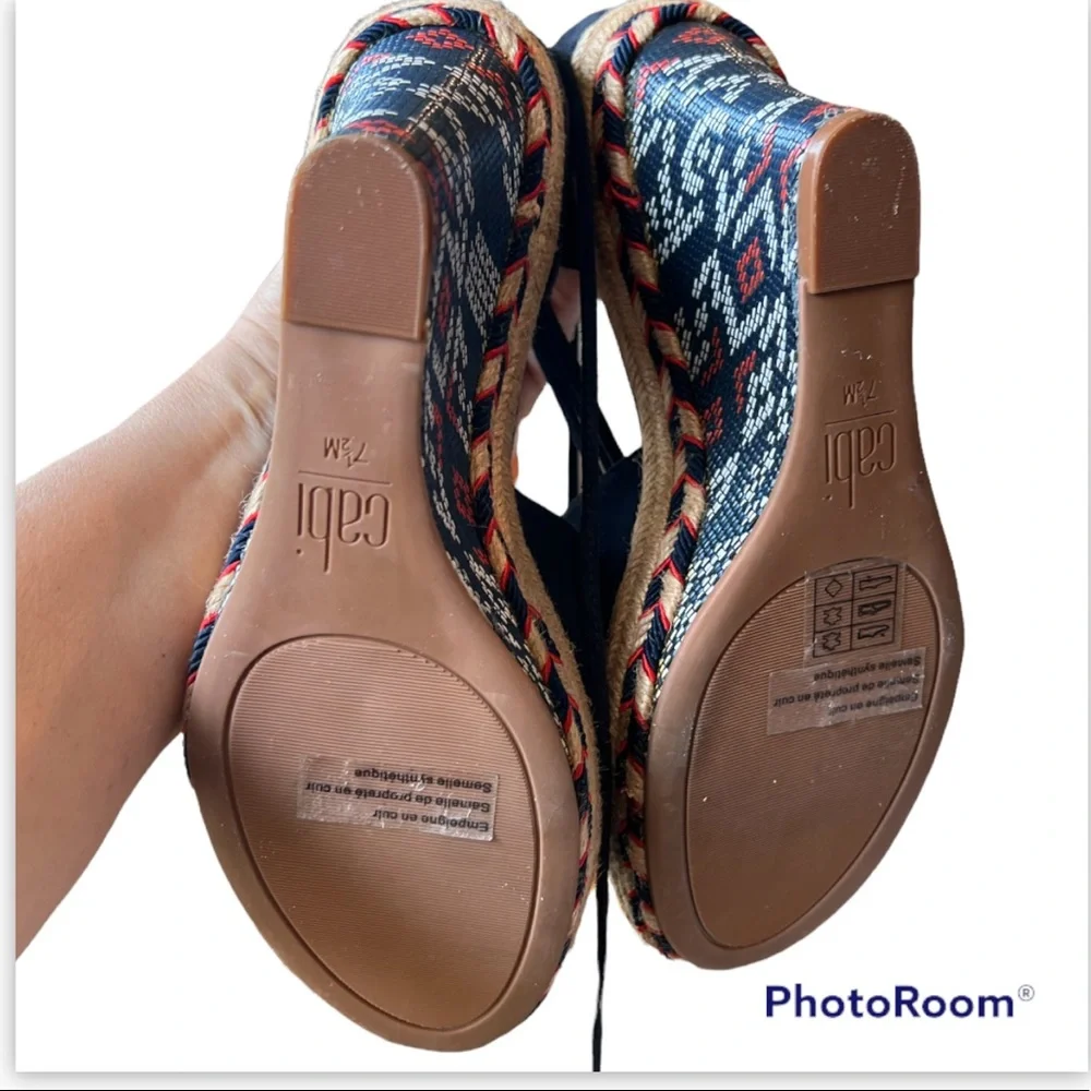 CABI Isla New Condition Navy Blue Suede Wedges Size 7.5